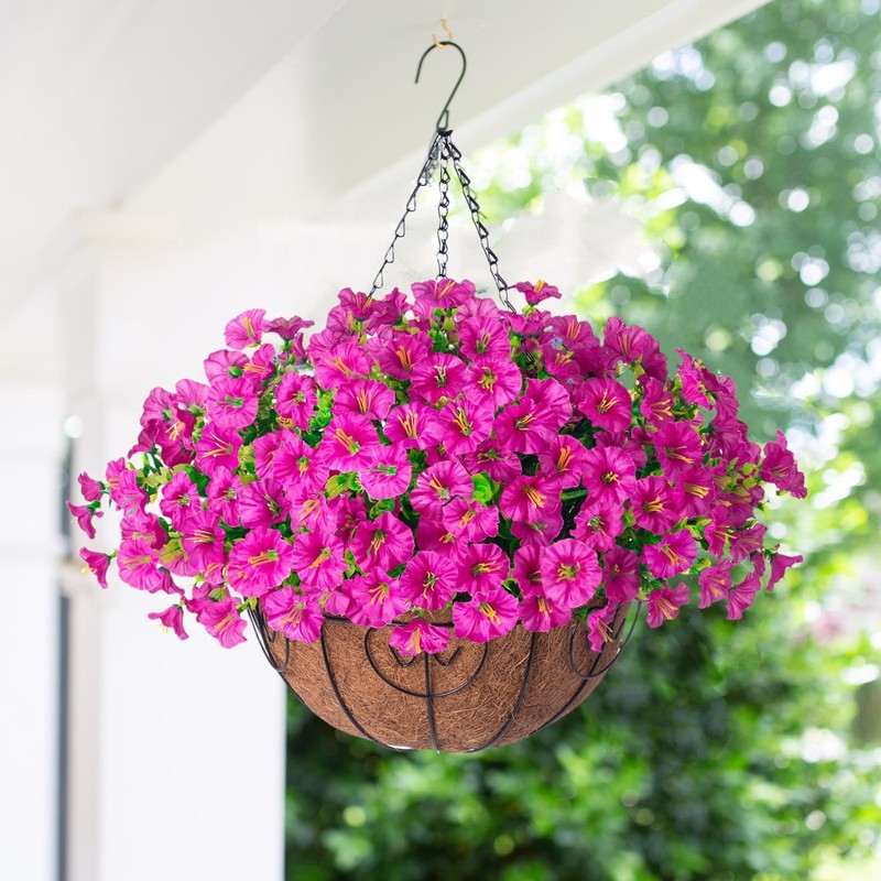 2 Set UV Resistant Artificial Hanging Flower Baskets - Faux Silk Eucalyptus & Mo gallery