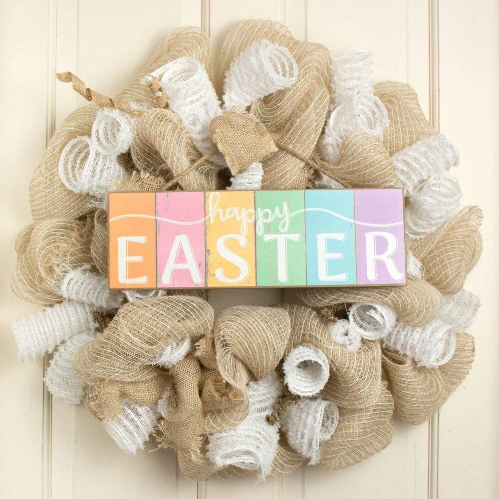 Spring Pastels Happy Easter Sign - 15" x 5", Wreath, Porch, Patio, Door Decor gallery