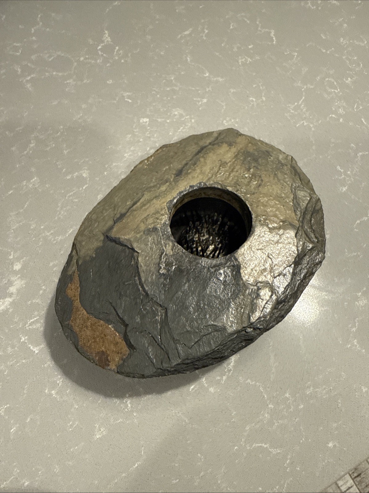 Autographed Stinger Rustic Slate Stone Ikebana Vase w/ Unique Spiked Flower 6” gallery