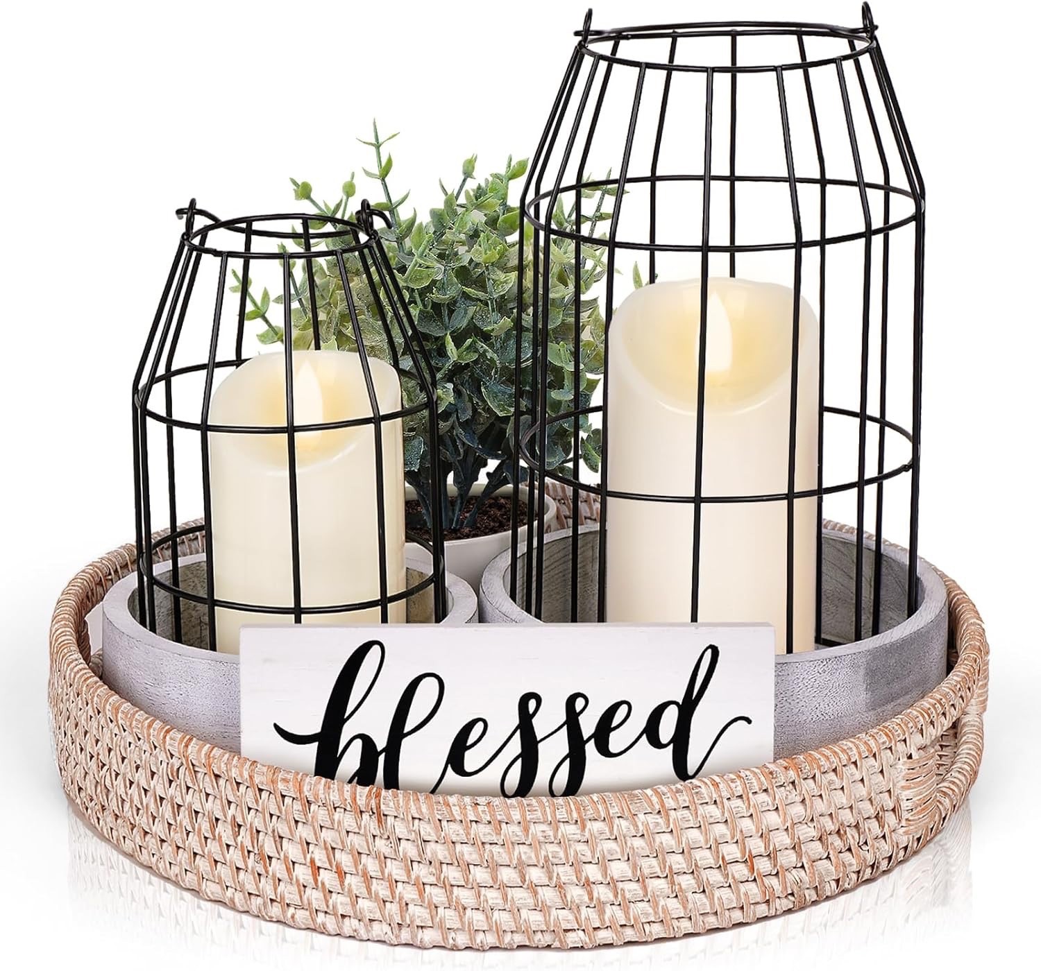 Rustic Farmhouse Decor Set, 7 Piece Lantern Tray Candle Centerpiece Decor gallery