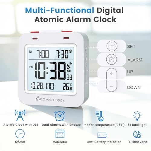 Small Digital Atomic Alarm Clock for Bedroom, 3.15 Inch Portable Travel White gallery